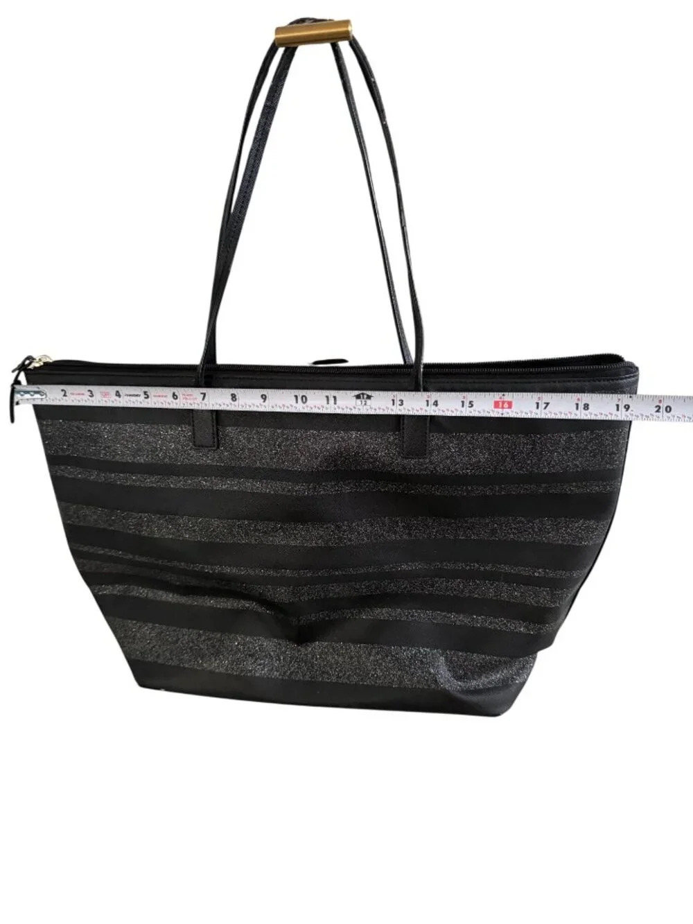 KATE SPADE Black Silver Saffiano Leather Glitter Tote Bag